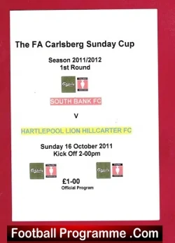 South Bank v Hartlepool Lion Hillcarter 2011 - Sunday Cup - football programme