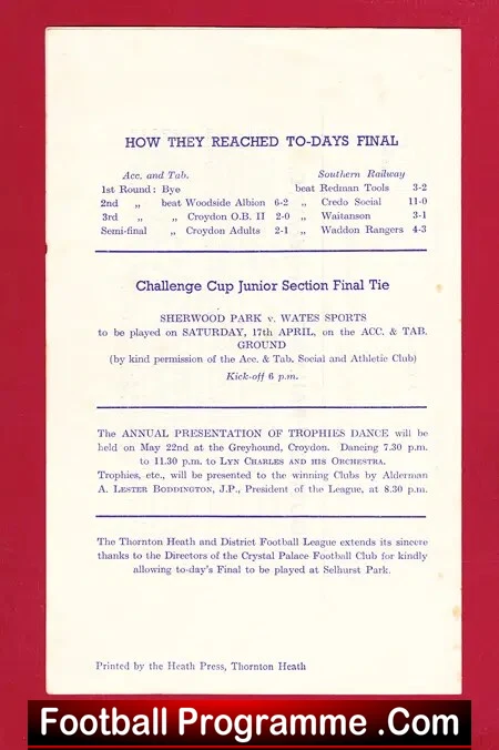 Southern Railway Croydon v ACC TAB 1948 - Senior Final Selhurst