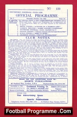 Southport v Accrington Stanley 1952 - football programme