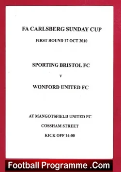 Sporting Bristol v Wonford United 2010 - Sunday Cup - football programme