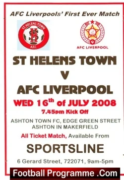 St Helens Town v AFC Liverpool 2008 - First Ever Match Poster - football programme