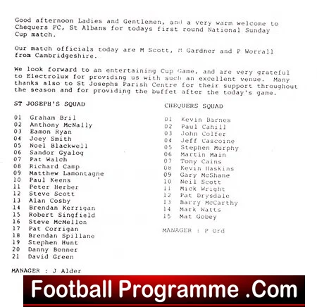 St Josephs v Chequres 1990 - Sunday Cup