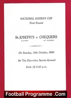 St Josephs v Chequres 1990 - Sunday Cup - football programme