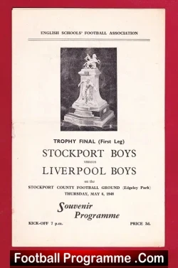 Stockport Schoolboys v Liverpool Schoolboys 1948 - Trophy Final - football programme