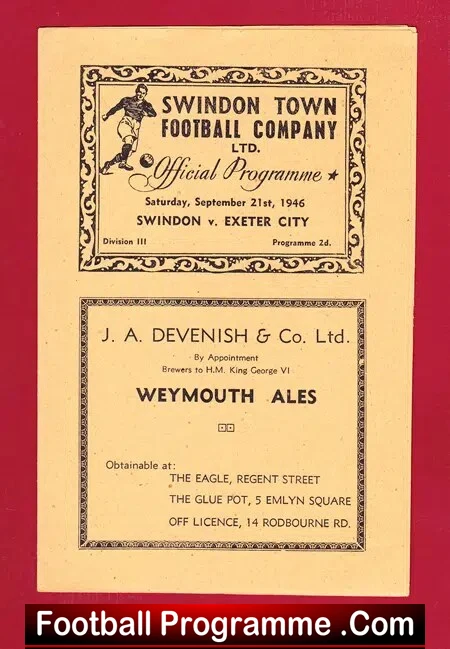 Swindon Town v Exeter City 1946
