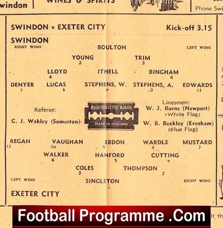 Swindon Town v Exeter City 1946