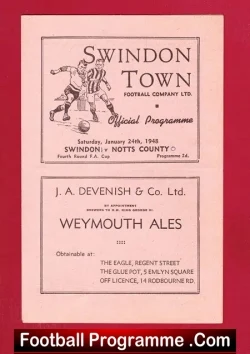 Swindon Town v Notts County 1948 – FA Cup Match Programme