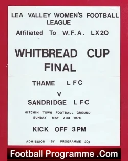 Thame Ladies v Sandridge 1976 - Cup Final Hitchin Womens Football WFA - football programme