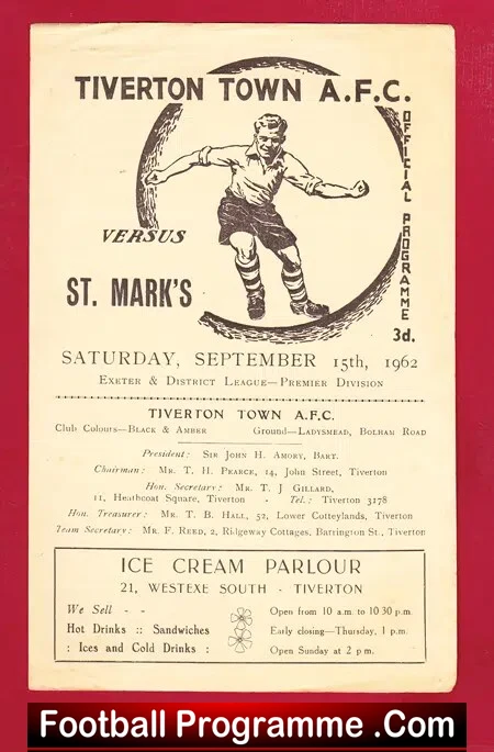 Tiverton Town v St Marks 1962 – Exeter District League