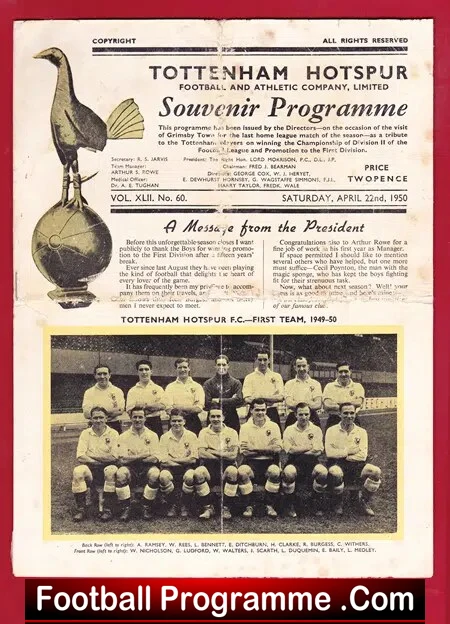 Tottenham Hotspur v Grimsby Town 1950 – to clear