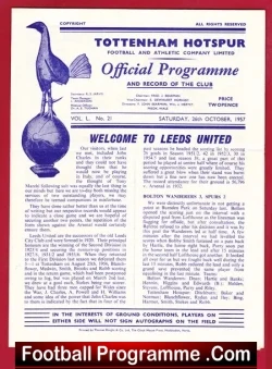 Tottenham Hotspur v Leeds United 1957 - football programme