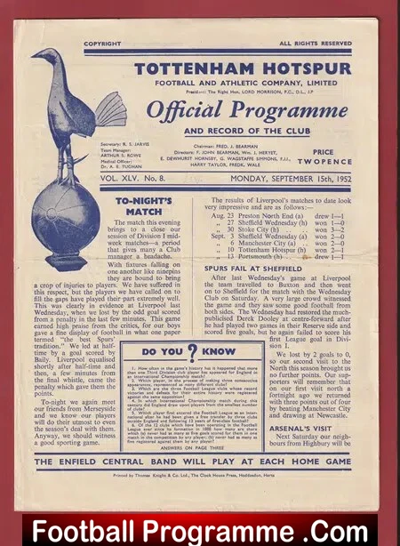 Tottenham Hotspur v Liverpool 1952