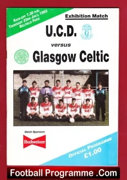 UCD v Glasgow Celtic 1992 - Exhibition - Belfield Park Ireland - football programme