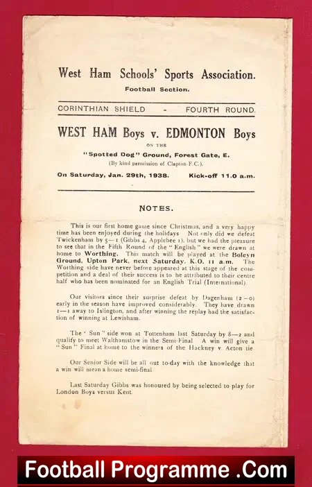 West Ham Boys v Edmonton Boys 1938 - Schoolboy Corinthian Shield