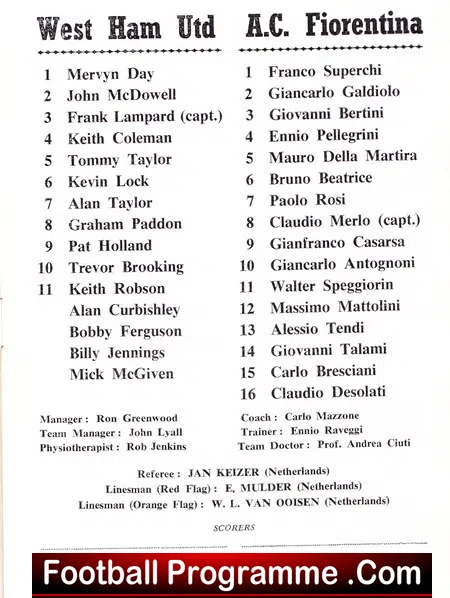 West Ham United v Fiorentina 1975 - Anglo Italian Cup Final