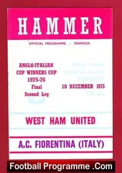 West Ham United v Fiorentina 1975 - Anglo Italian Cup Final - football programme
