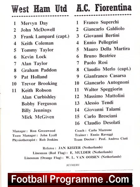 West Ham United v Fiorentina 1975 - Anglo Italian Cup Final