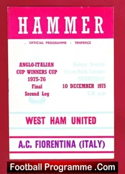 West Ham United v Fiorentina 1975 - Anglo Italian Cup Final - football programme