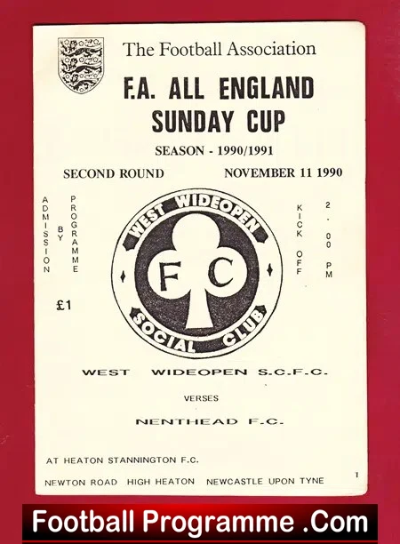 West Wideopen Social Club v Nenthead 1990 Sunday Cup Stannington