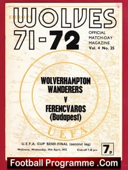 Wolves Wolverhampton v Ferencvaros 1972 - UEFA Cup Semi Final - football programme