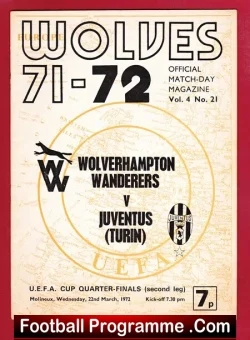 Wolves Wolverhampton v Juventus 1972 - UEFA Cup QF 2nd Leg - football programme