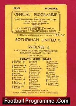 Wolves Wolverhampton v Rotherham United 1947 - FA Cup - football programme