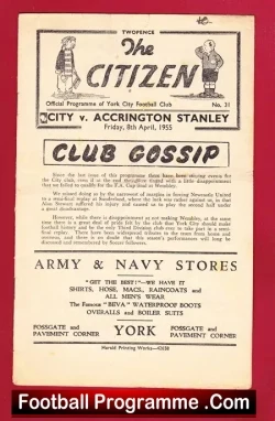 York City v Accrington Stanley 1955 - football programme
