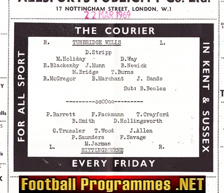 Tunbridge Wells v Sittingbourne 1969