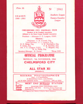 Chelmsford City v All Star X1 1960 – Friendly Match