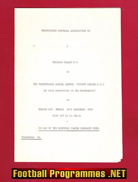 Westminster Football Association X1 v Dulwich Hamlet 1960