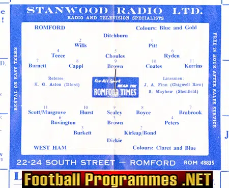Romford v West Ham United 1962