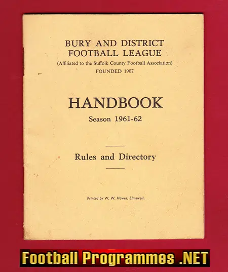 Bury and District Football League Handbook 1961 – 1962 – Suffolk