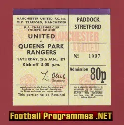 Manchester United v QPR 1977 - Ticket
