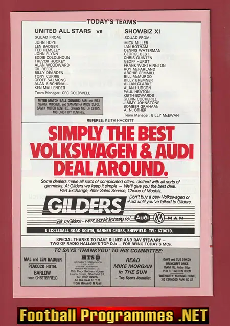 Tony Currie Testimonial Benefit Sheffield United + George Best