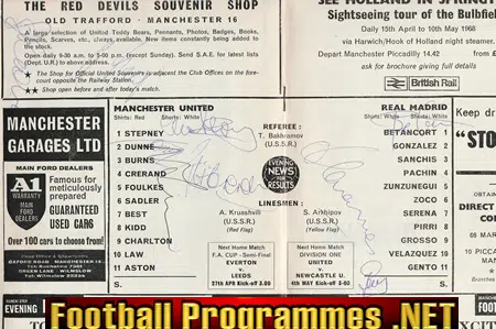 Manchester United v Real Madrid 1968 - Multi Autograph SIGNED