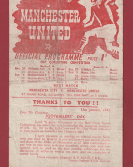 Manchester United v Manchester City 1945 – Feb Man Utd Programme