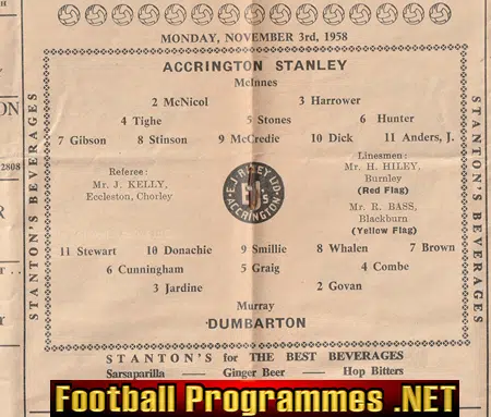 Accrington Stanley v Dumbarton 1958 - Friendly Match