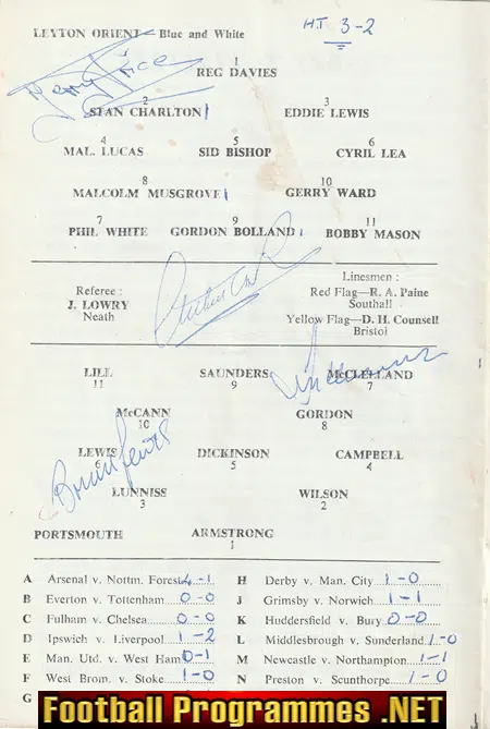 Leyton Orient v Portsmouth 1963 - Multi Autographed SIGNED