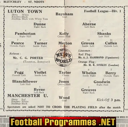 Luton Town v Manchester United 1956 - Man Utd