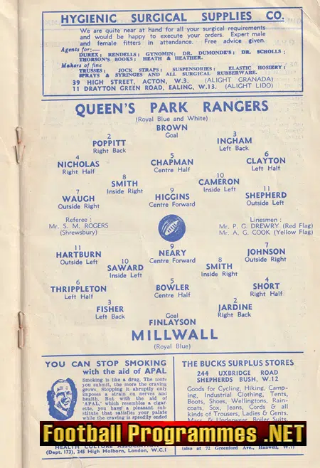 Queens Park Rangers v Millwall 1953 - QPR