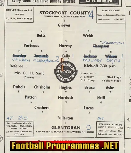 Stockport County v Glentoran 1958 - Ireland Team - Eire