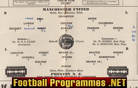 Manchester United v Preston 1949 -1940s Man Utd Programme