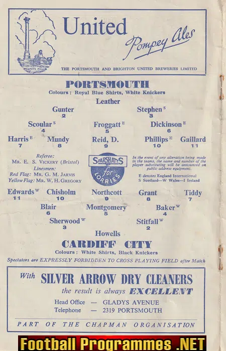 Portsmouth v Cardiff City 1952