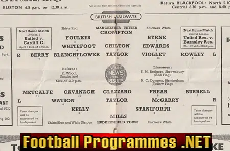 Manchester United v Huddersfield Town 1954 - Man Utd 1950's