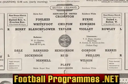 Manchester United v Portsmouth 1954 - Man Utd 1950's