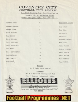 Coventry City v Manchester United 1986 – FA Youth Cup Semi Final