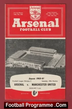 Arsenal v Manchester United 1960 - v Man Utd - football programme