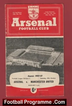 Arsenal v Manchester United 1960 - v Man United - football programme