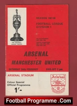 Arsenal v Manchester United 1968 - v Man Utd - football programme