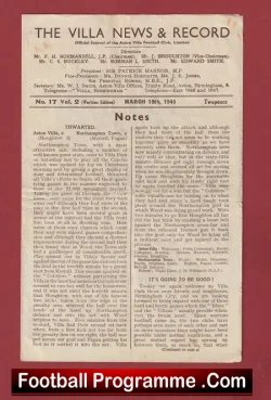 Aston Villa v Birmingham City 1945 - War Time - football programme